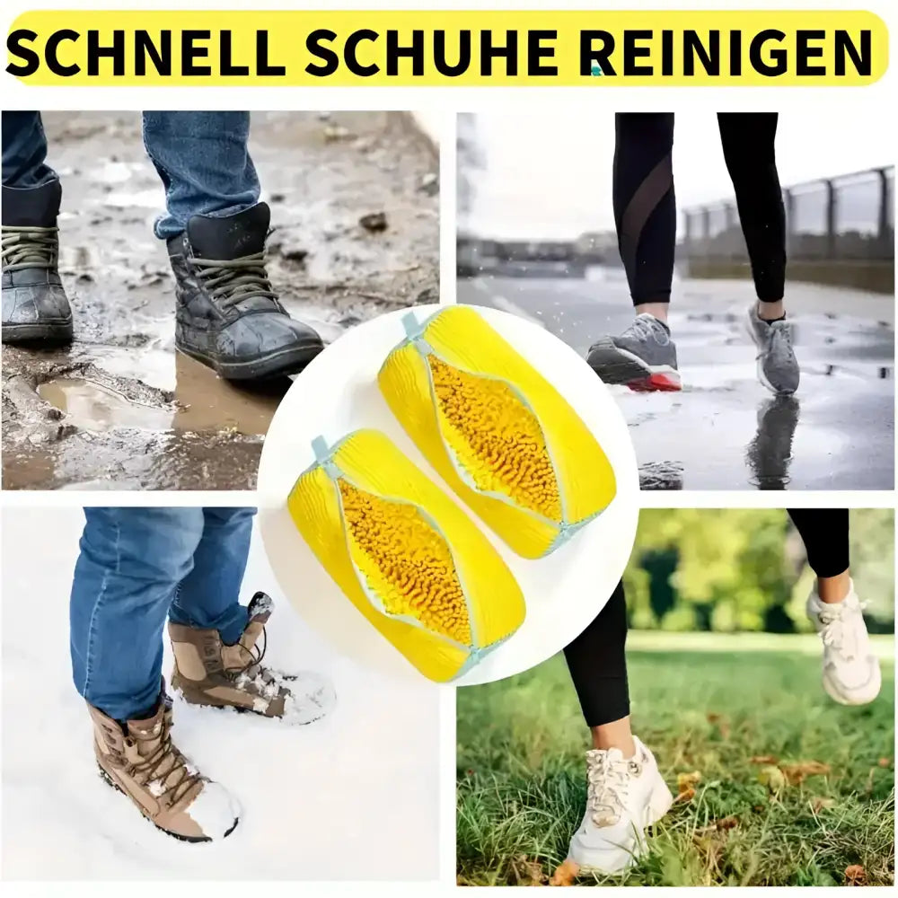 Gelbe Schuhreinigungsschwämme für robuste Waschmaschinentasche mit flauschiger Wattierung